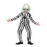 Smiffys Kostüm Beetlejuice Kostüm für Kinder, Werde zum verrückten Geist aus der 80er Jahre Horrorkomödie! weiß 116-128