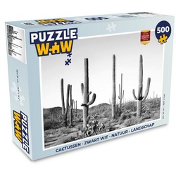MuchoWow Puzzle Kakteen – Schwarz und weiß – Natur – Landschaft, 500 Puzzleteile, Foto-Puzzle, Bilderrätsel, Puzzlespiele, Spielzeug bunt