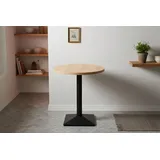 Bistrotisch Joan | 80 x 80 cm | Holz | Farbe: Eiche | Rund | schwarzes eckiges Säulengestell aus Metall | Säulentisch/Esstisch für Küche, Café... - Braun/Schwarz
