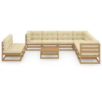 vidaXL 10-tlg Garten-Lounge-Set Kissen Honigbraun Massivholz