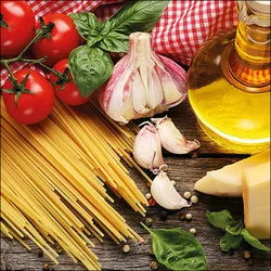Ambiente 20 Servietten Papier 33x33cm 3-lagig - hochwertige Einweg Papierservietten Spaghetti Tomaten Olivenöl Basilikum Knoblauch Italien Küche Kochabend Deko