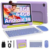 BUFO Kinder Lern-Tablet mit Elternkontrolle 10'' Android 15,64GB Tablet (10", 64 GB, Android 15, Kids Bumper blau) lila