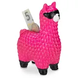 Relaxdays 4 x Lama Spardose, mit Sonnenbrille, pink