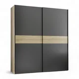 Stella Trading Boxxx Schwebetürenschrank Graphit, Eiche Artisan, 2 Fächer, 170x195x57.5 cm, Kinder- - Jugendzimmer, Jugendmöbel, Jugendkleiderschränke