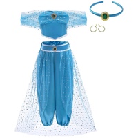 Lito Angels Prinzessin Jasmin Kleid Kostüm mit Haarband Verkleidung für Kinder Mädchen Größe 5-6 Jahre, Blau