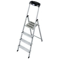 KRAUSE Stufen-Stehleiter »MONTO Safety«, 4 Sprossen, Aluminium - silberfarben