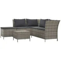 vidaXL 4-tlg. Garten-Lounge-Set mit Kissen Grau Poly Rattan