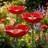 3 Stuick Vogeltränke Blume, Insektentränke Gartendekoration, Metall Gartenstecker für Rasen,Bienentränke Blume, Dekorative Fütterschale für Vögel und Bienen