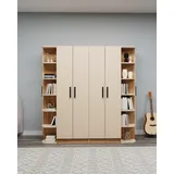 Stilvoller Kleiderschrank mit zahlreichen Regalböden, Atlantik-Kiefer & Beige, 180 x 181,8 x 50 cm | 100% melaminbeschichtet | Wandmontage