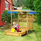 Outsunny Holzsandkasten mit Spielhaus und Dach beige