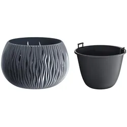 Prosperplast Blumentopf 2in1 grau 29cm rund Pflanztopf Übertopf Blumenkübel Pflanzkübel Grau 29
