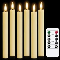 Set Mit 6 Flammenlosen, Flackernden Led-kerzen, 2 Cm Durchmesser, 16,5 Cm Höhe, Elfenbeinfarben, Batteriebetrieben, Mit Fernbedienung Und Timer