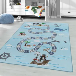 Ayyildiz Teppiche Kinderteppich »PLAY 2908«, rechteckig, 6 mm Höhe, robuster Kurzflor, Pirat, Zahlen Spiele Teppich, Kinderzimmer Ayyildiz Teppiche blau B: 120 cm   1 St.