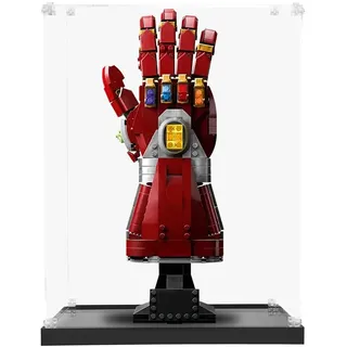 icuanuty Acrylmodell-Display-Box/Display-Vitrine für Lego Marvel Iron Mans Nano Handschuh 76223-Display-Box Staubschutzhülle mit Sockel zur freien Aufstellung von Spielzeug 15x15x35cm