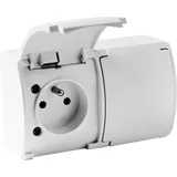 Doktorvolt 2-fach Steckdose französisch System Doppelsteckdose Klappdeckel IP44 162-01 DV weiß 5867