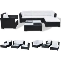 vidaXL 6-tlg Garten-Lounge-Set mit Auflagen Poly Rattan Schwarz Modell 12