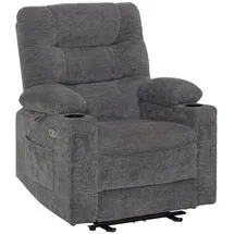 MCombo M MCombo Relaxsessel mit Liegefunktion, Fernsehsessel Elektrisch Verstellbar, TV Sessel, Recliner Chair, Chenille Stoff, USB & Getränkehalter, Wohnzimmer, 7033 (Grau)