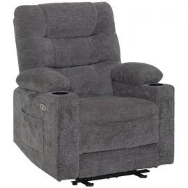 MCombo M MCombo Relaxsessel mit Liegefunktion, Fernsehsessel Elektrisch Verstellbar, TV Sessel, Recliner Chair, Chenille Stoff, USB & Getränkehalter, Wohnzimmer, 7033 (Grau)