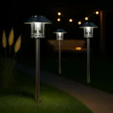 Melitec LED-Solar-Gartenlampe 3er-Set, Outdoor-Solarleuchte, Außenbeleuchtung, Solar-Wegebeleuchtung bis zu 8 Stunden Leuchtdauer, aus Edelstahl, ... - Silber