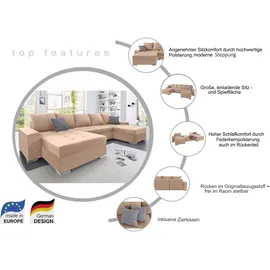 Collection AB Wohnlandschaft COLLECTION AB "Josy XXL U-Form, B: 333 cm, mit 2 Recamieren 77 & 97 cm", braun (braun, hellbraun), B:333cm H:84cm T:161cm, Kunstleder SOFTLUX/100% Polyester, Sofas, Wohnlandschaft, Bettfunktion, Bettkasten & 2 Zierkissen, Federkern