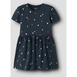 NAME IT Jerseykleid NAME IT "NMFFILLA SS DRESS BOX PB", Mädchen, Gr. 128, N-Gr, schwarz sapphire, Single Jersey, Obermaterial: 95% Baumwolle, 5% Elasthan, bedruckt, normal, Rundhals, Kleider Jerseykleid