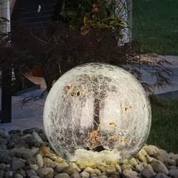 LED Solar Steck Leuchte Kugel Strahler crackle Erdspieß Glas Lampe Außen Beleuchtung