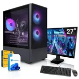 SYSTEMTREFF Gaming Komplett PC - Ryzen 5 5500GT - Radeon RX Vega 7 - 16GB DDR4 - 512GB NVMe - 27 Zoll TFT - Windows 11 Pro - Desktop