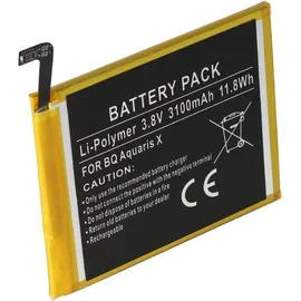 AccuCell Akku passend für BQ Aquaris X, BQ 3100 Akku Li-Polymer, 3,8V, 3100mAh Abmessungen 70,7 x 61,6 x 4,0mm beachten