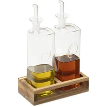 Navaris Öl- und Essigspender Set 2er aus Glas mit Holzständer 220 ml