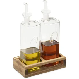 Navaris Öl- und Essigspender Set 2er aus Glas mit Holzständer 220 ml