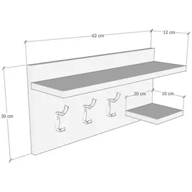 [en.casa] Wandgarderobe, Weiß 62x30x12 cm, Garderobe, Garderobenleisten & Garderobenhaken