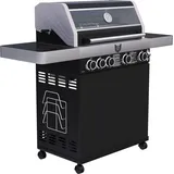 Maxxus 600074-00019-0001 Barbecue - 4 Edelstahl Brenner + Seitenbrenner, 14 kW, Warmhalterost, Gussrost, Deckel mit Thermometer, Fettauffangwanne, Schw... - Schwarz/Grau