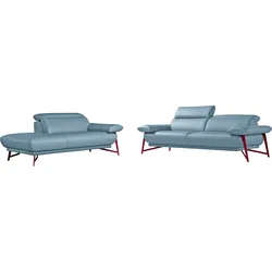 Egoitaliano Polstergarnitur »Anais, Design mit hohem Sitzkomfort für mehr Bequemlichkeit«, Set: bestehend aus Sofa und Ottomane, inkl. Kopfteilverstellung Egoitaliano himmelblau