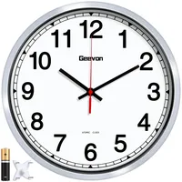 Geevon 30,5 cm Atomuhr, automatische Wanduhr, batteriebetrieben, leicht zu lesen, Atomanaloguhr für Küche/Schule/Klassenzimmer/Wohnzimmer (Silberrahmen)