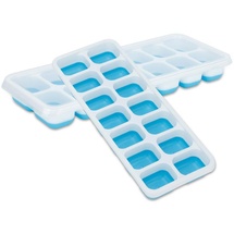 Intirilife Eiswürfelformen in BLAU – 4er Set à 14 Fächer Eiswürfel Silikonformen mit Deckel - Eiswürfelbehälter Verschließbar und Stapelbar m