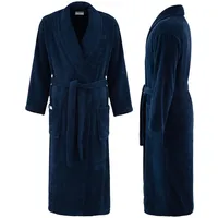 PandaHome Bademantel Damen und Herren aus 100% Baumwolle, Morgenmantel Frottee Kuschel, Saunamantel Warm und Kuschelig, Schnelltrocknend Weich Saugstark Bademäntel 400 g/m2 (Navy-XL) - XL