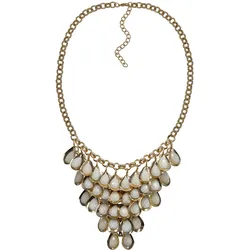Steuer Modeschmuck Collierkette goldfarben, kleine Anhänger Tropfenform mit Opaloptik Aplikation