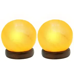 Tischleuchte Salzkristall Salzkristalllampe Holzsockel Tischlampe Holz Salzstein Dekoleuchte, USB, LED 5W, DxH 8,9x10,2 cm, 2er Set