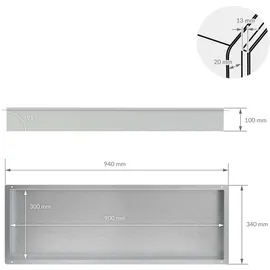 luxebath Duschnische 90x30 cm Silber aus Edelstahl Unterputz Rahmen Wandnische Duschablage