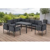 Gardissimo "Sorrent Dining Lounge mit Ecksofa - Esstisch, 3 Sesseln & Kissen - wetterfest bis 10 Personen - Bezüge waschbar - Gartenlounge