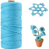 EDATOFLY Makramee Garn, Makramee Garn 3mm x100m, DIY Makramee Kordel, Macrame Cord für Pflanzenaufhänger, Stricken, Traumfänger, Vorhang und Verschiedene Basteln (Blau)