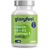 Vitamin D3 K2 Omega 3 - Premium: K2VITAL® von Kappa - 99,7+% All-Trans Vitamin K2 MK7 - Omega 3 aus 1000mg Fischöl (Triglycerid Form) + 2.000IE hochbioverfügbares D3 - Sorgfältig laborgeprüft