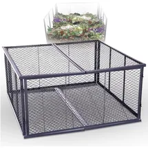 Novatool Garten-Komposter Metall 100x100x50 cm + Deckel und Boden, mit erweiterbarem Stecksytem, pulverbeschichteter Metallkomposter mit 500 Liter Volumen, Draht Kompost Kompostkiste Rasenkomposter
