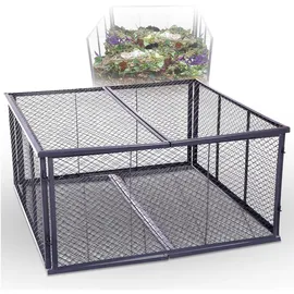 Novatool Garten-Komposter Metall 100x100x50 cm + Deckel und Boden, mit erweiterbarem Stecksytem, pulverbeschichteter Metallkomposter mit 500 Liter Volumen, Draht Kompost Kompostkiste Rasenkomposter