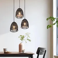 lux.pro Hängelampe Andover 3-flammige Hängeleuchte 3 x E14 Lampenschrim aus Rattan Metall Pendelleuchte 131 cm höhenverstellbar Pendellampe Schwarz