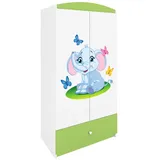 Raumhirsch Furniture Kinderkleiderschrank mit Tiermotiven - Kleiderschrank für Kinder (Kinderzimmerschrank für Jungen & Mädchen, Mit Ablagefächern & Kleiderstange) neutrale Motive, langlebig, verschiedene Farben & Designs grün