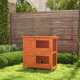 PawHut Kleintierstall grün Holz B/H/L: ca. 45x90x90 cm - Gelb, Gruen