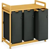 ADEL DREAM AdelDream Wäschekorb mit Bambusrahmen 150 l, 3 Fächer Bambus Wäschesammler Grau - Grau