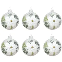 Christmas Decorations Kaemingk Weihnachtskugeln Glas 8cm x 6 Stück mit Weihnachtsstern Motiv Christbaumkugeln Weihnachtsbaumkugeln Christbaumschmuck Weihnachtsbaumschmuck Deko Winterweiß