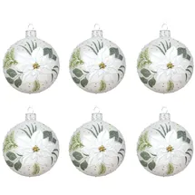 Christmas Decorations Kaemingk Weihnachtskugeln Glas 8cm x 6 Stück mit Weihnachtsstern Motiv Christbaumkugeln Weihnachtsbaumkugeln Christbaumschmuck Weihnachtsbaumschmuck Deko Winterweiß